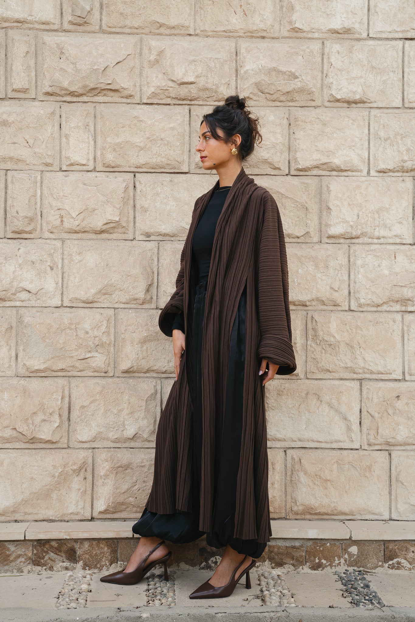 Draped pleated Cardigan - Brown