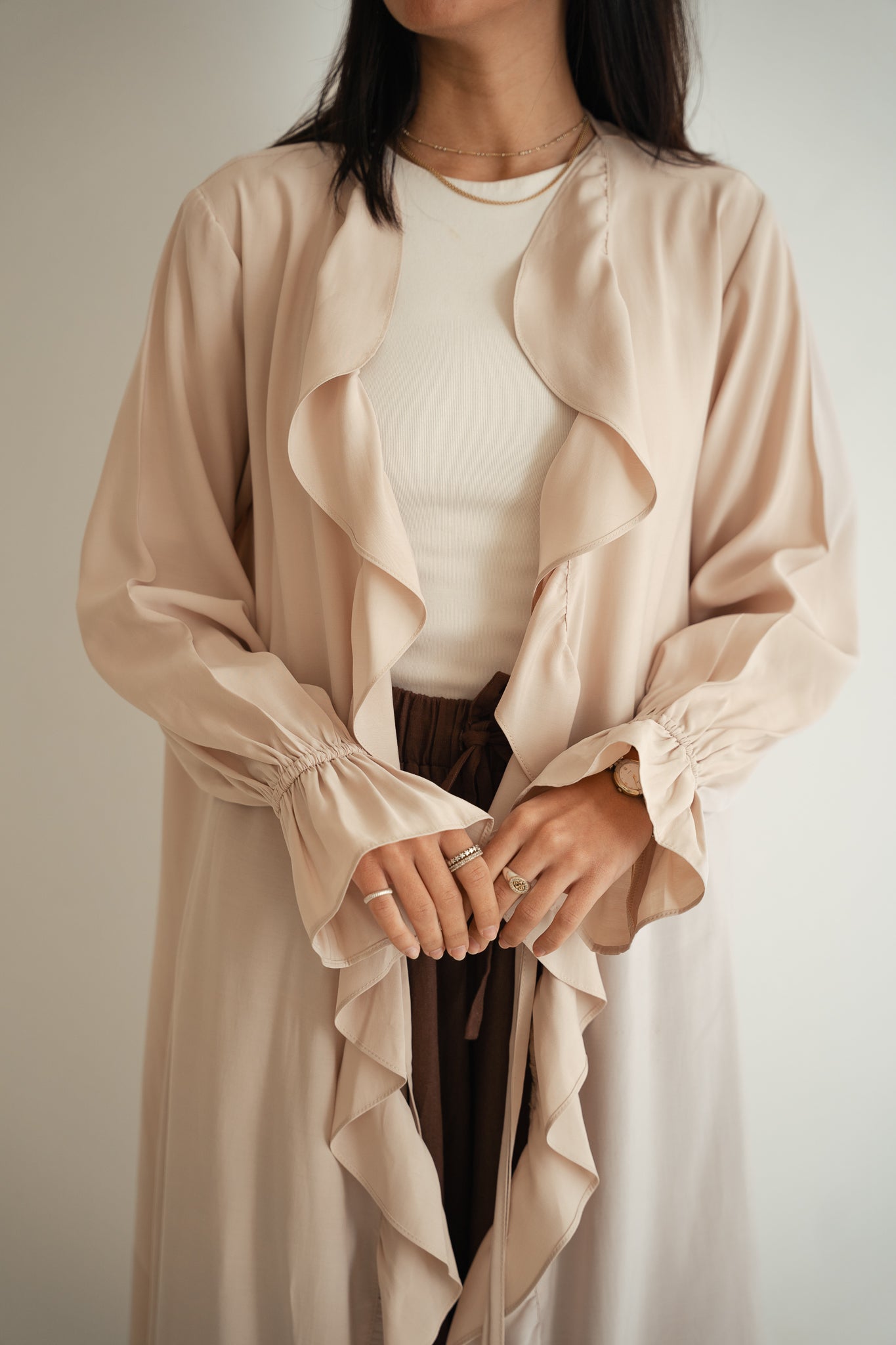 Soft Ruffle cardigan-beige