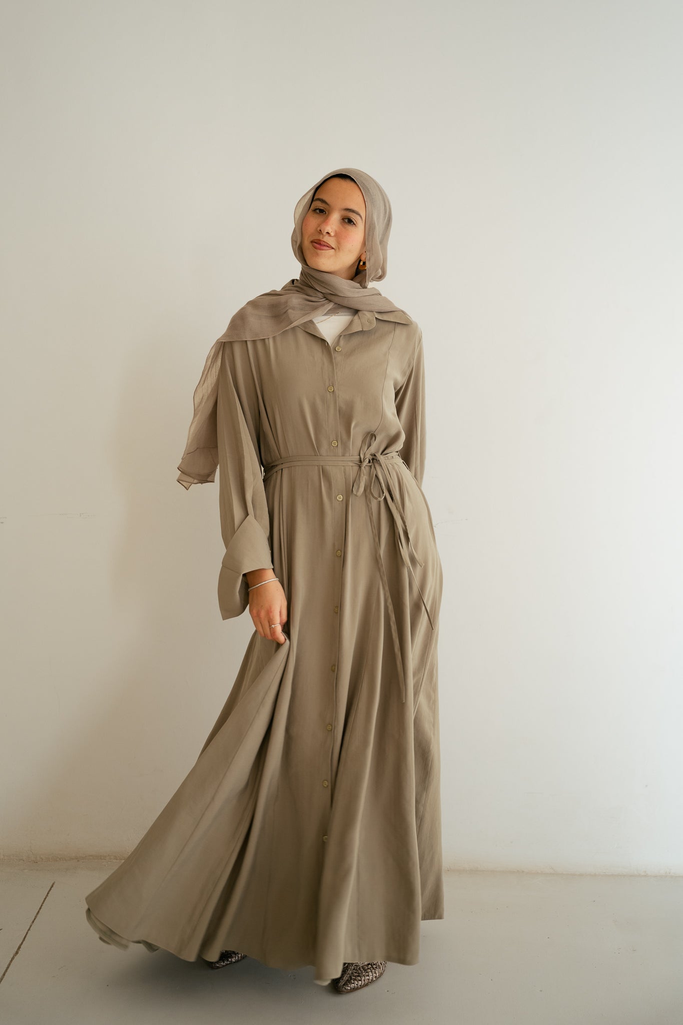 Minimal Button Dress-Olive