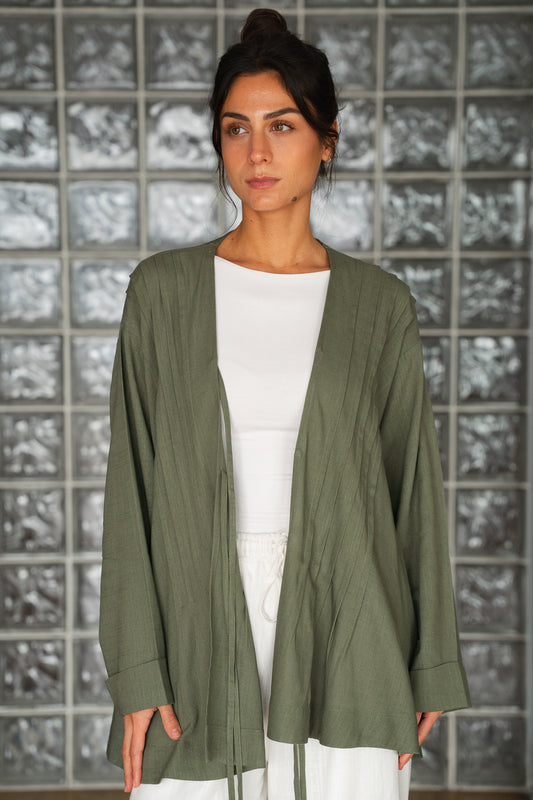 Linen pleats cardigan ( olive)