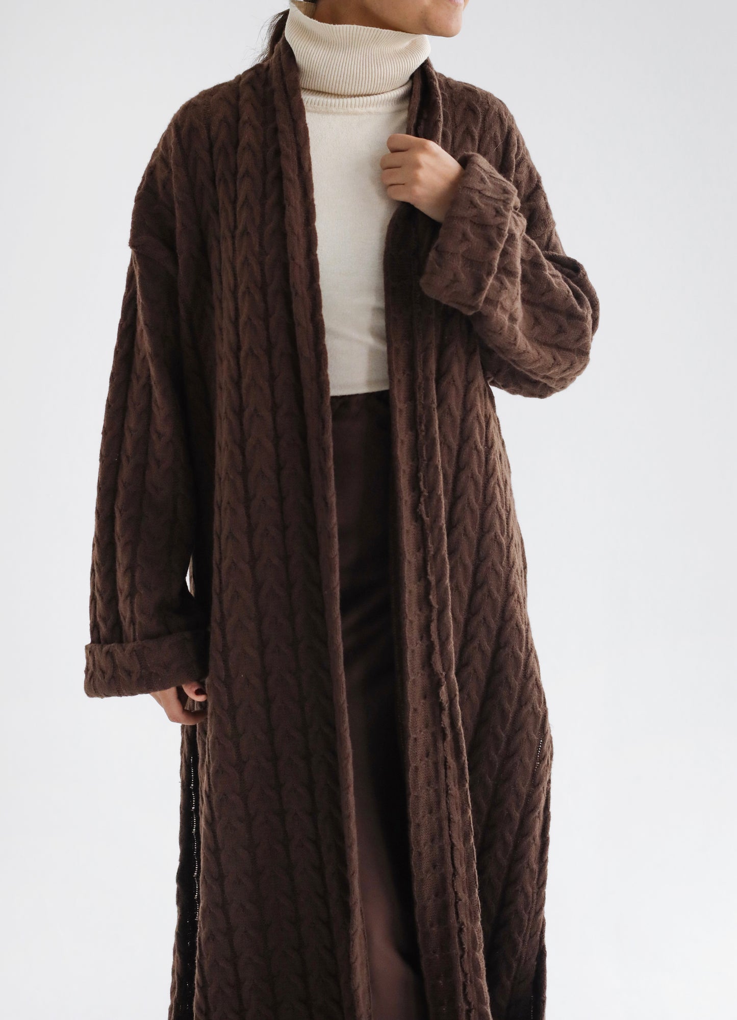 Knit Duster Cardigan-Brown