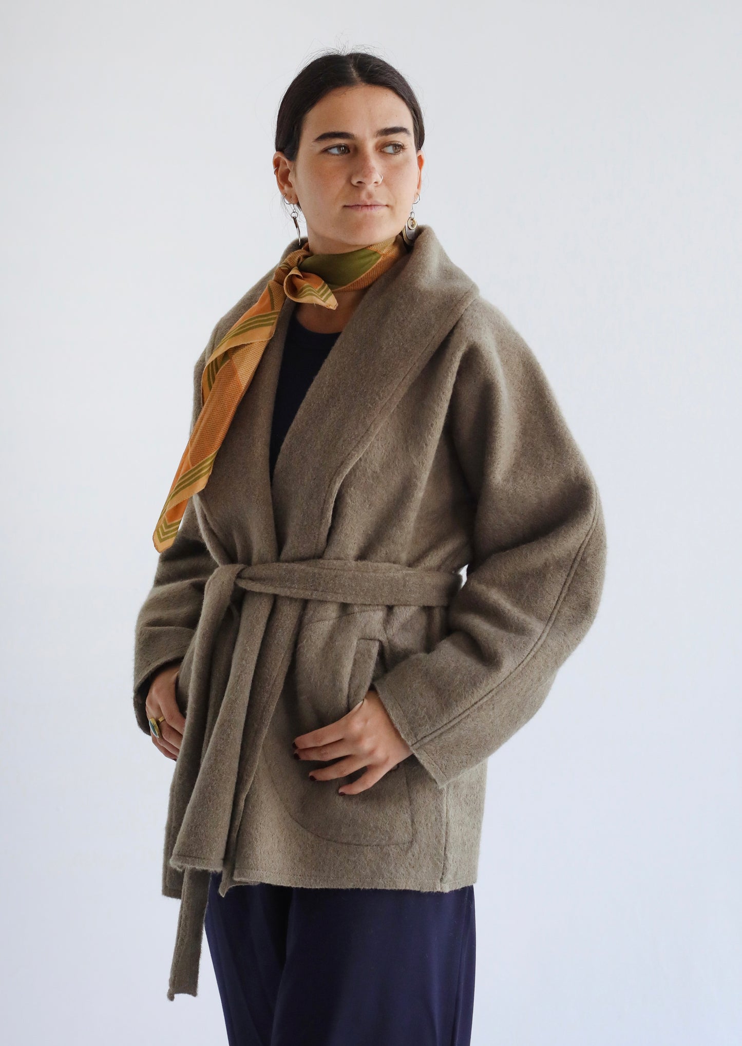 Wool Collar Jacket-Olive