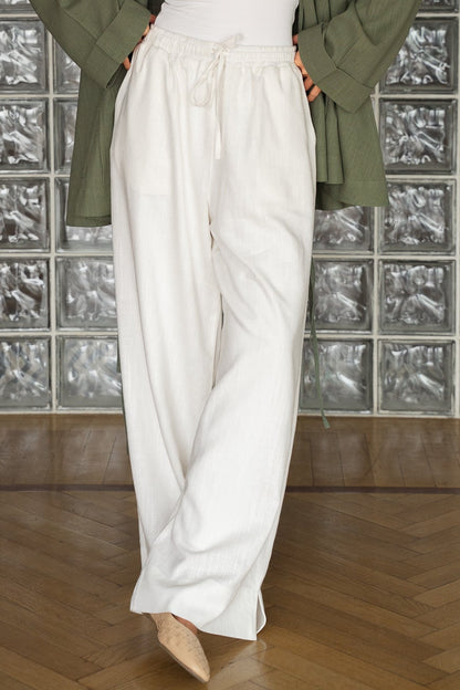 Flow Linen wide-leg pants ( white)