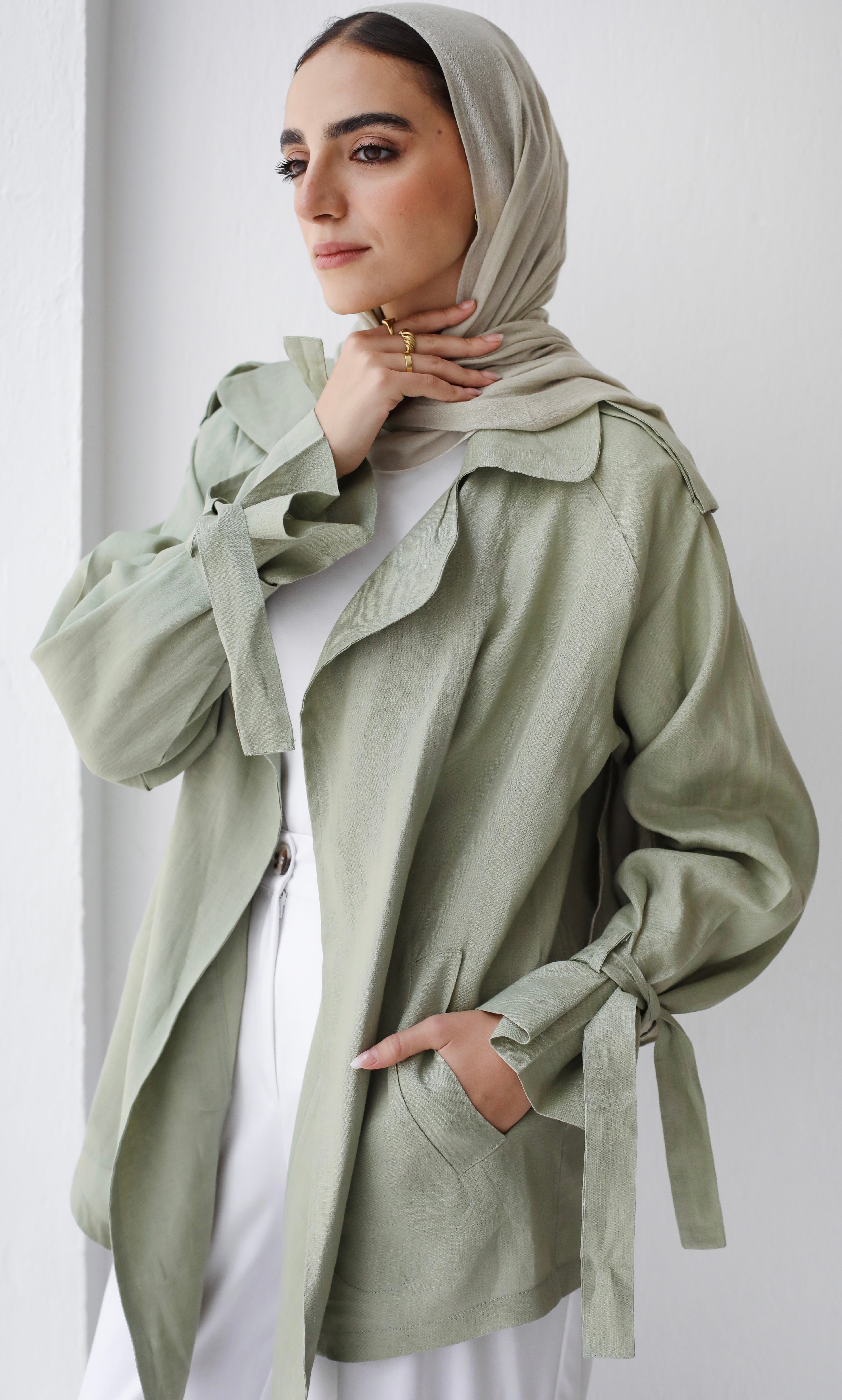 星野源着用　saby サバイ LINEN TYPE01 COAT Linen Trench Jacket (sage) – danthelabel