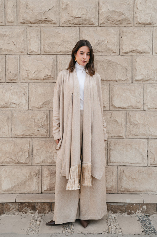 Draped Fringe set-beige