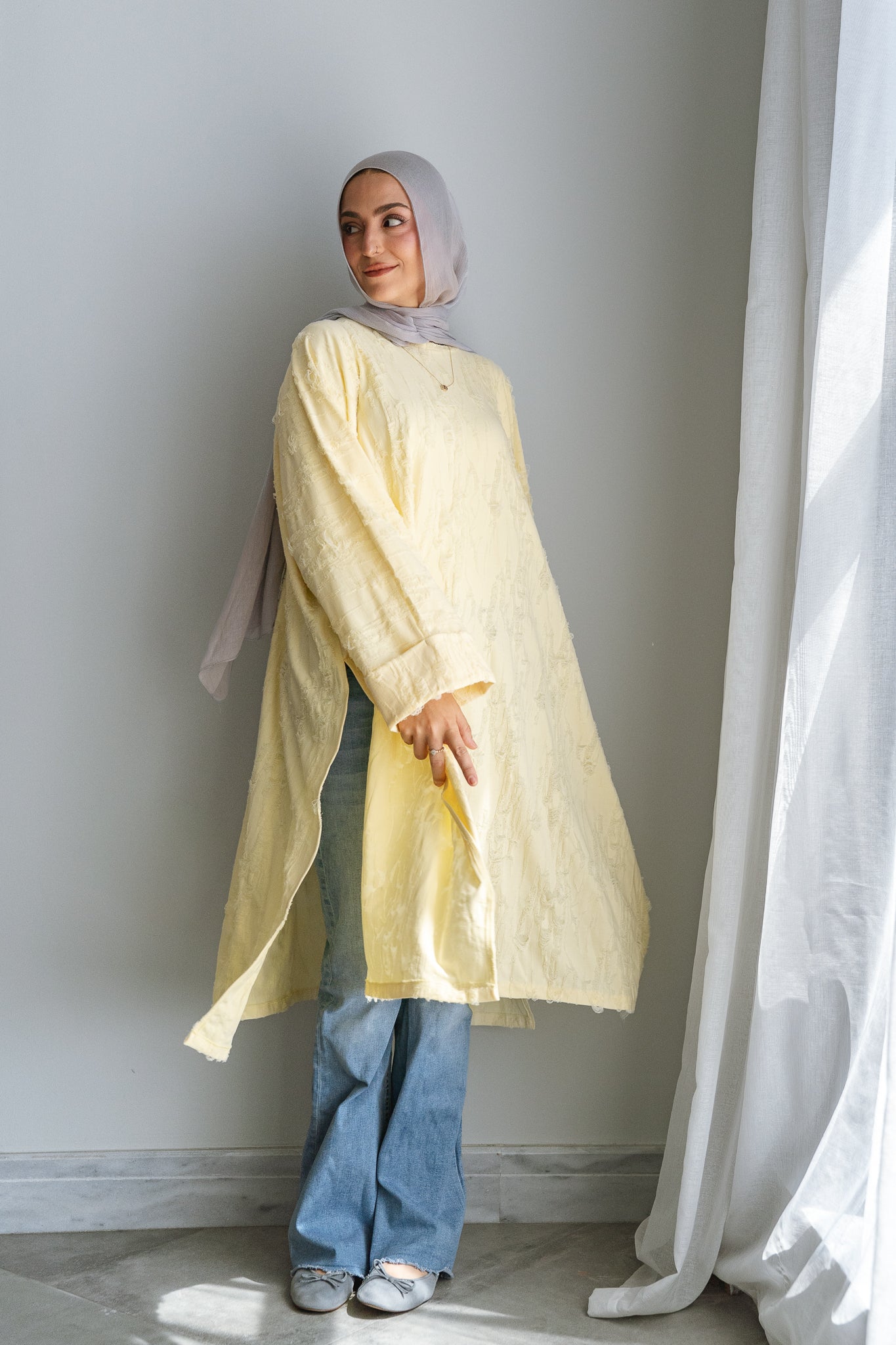 Textured Flow Top-Yellow