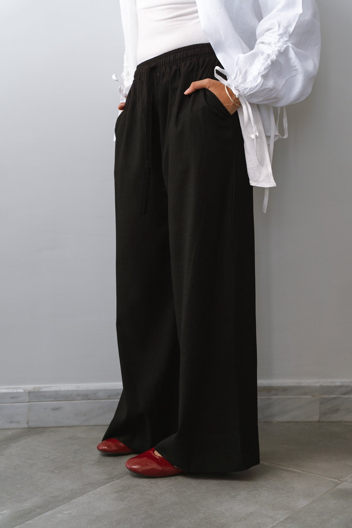 Flow Linen wide-leg pants-Black