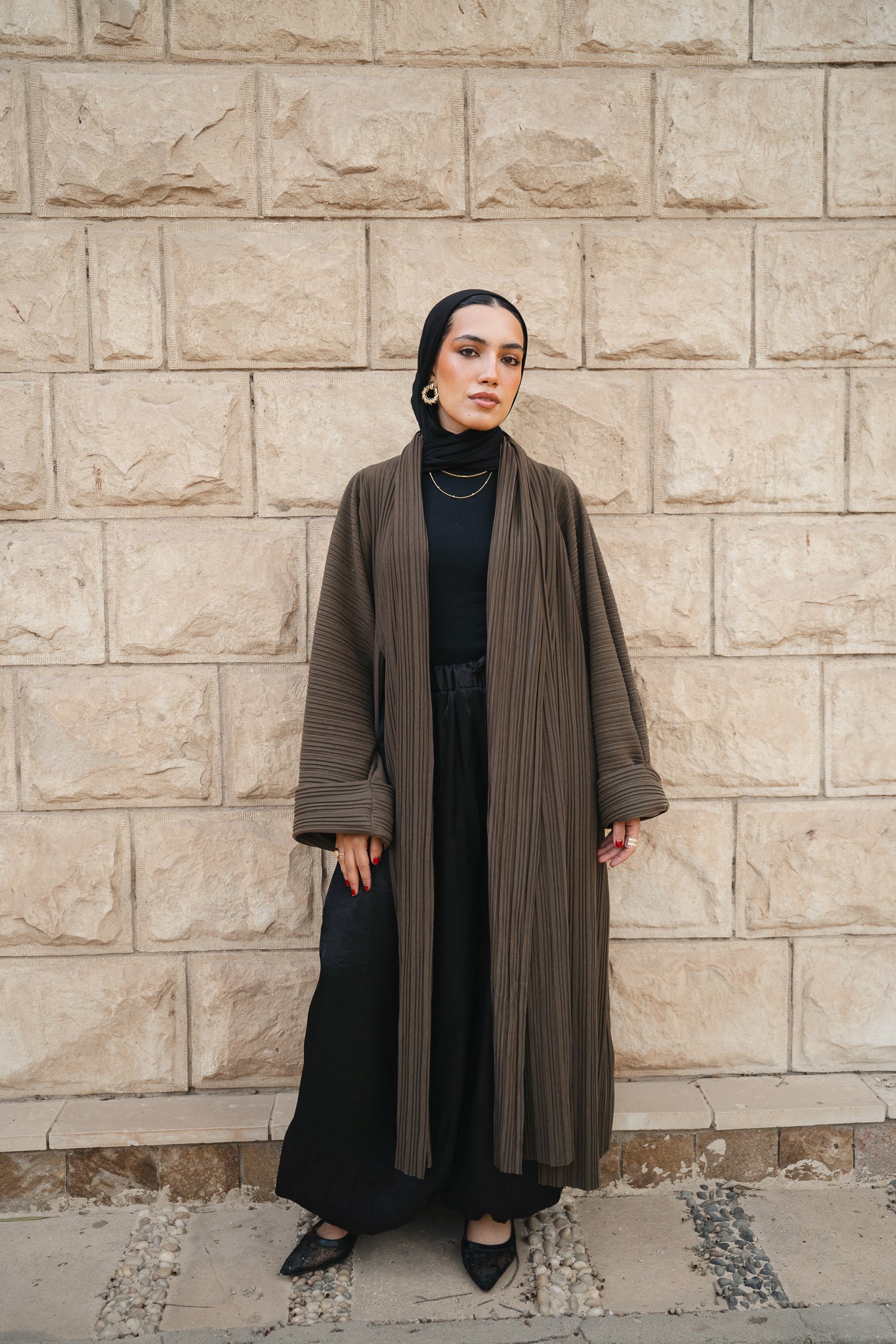 Draped pleated Cardigan -Olive