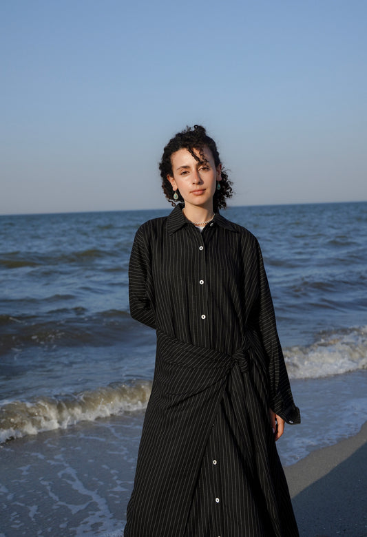 Coral Shirt Dress-Black