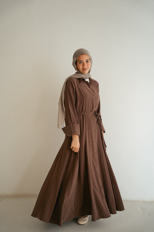 Minimal Button Dress-Brown