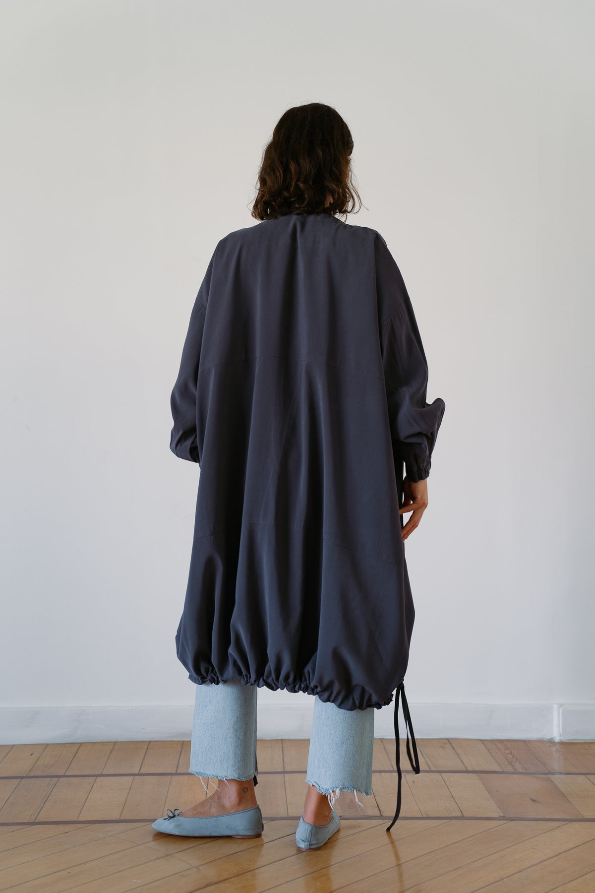 Drawstring Balloon Jacket-Smoke Grey