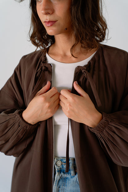 Drawstring Balloon Jacket-Brown