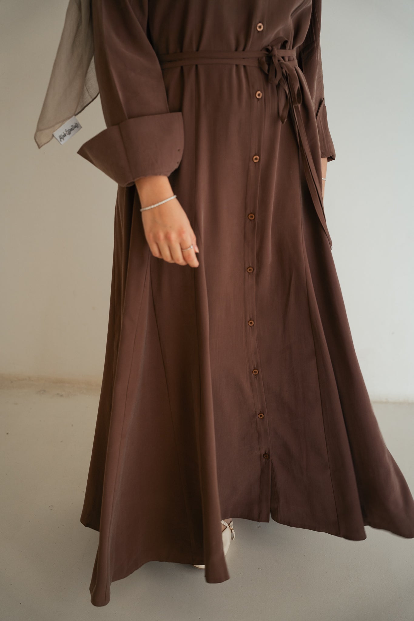 Minimal Button Dress-Brown