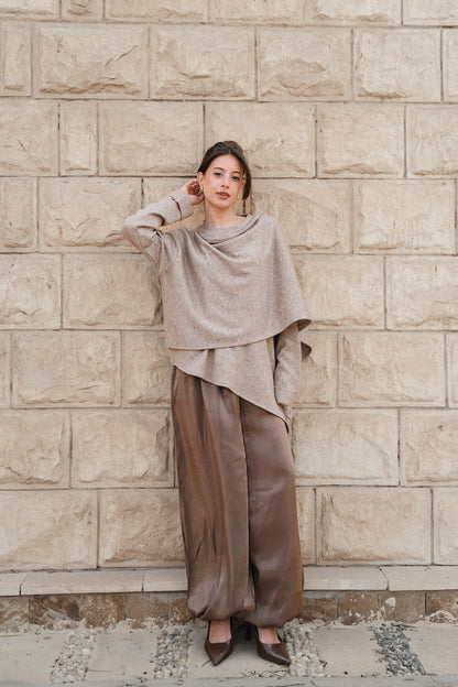 Studded Shawl Top-Coffe