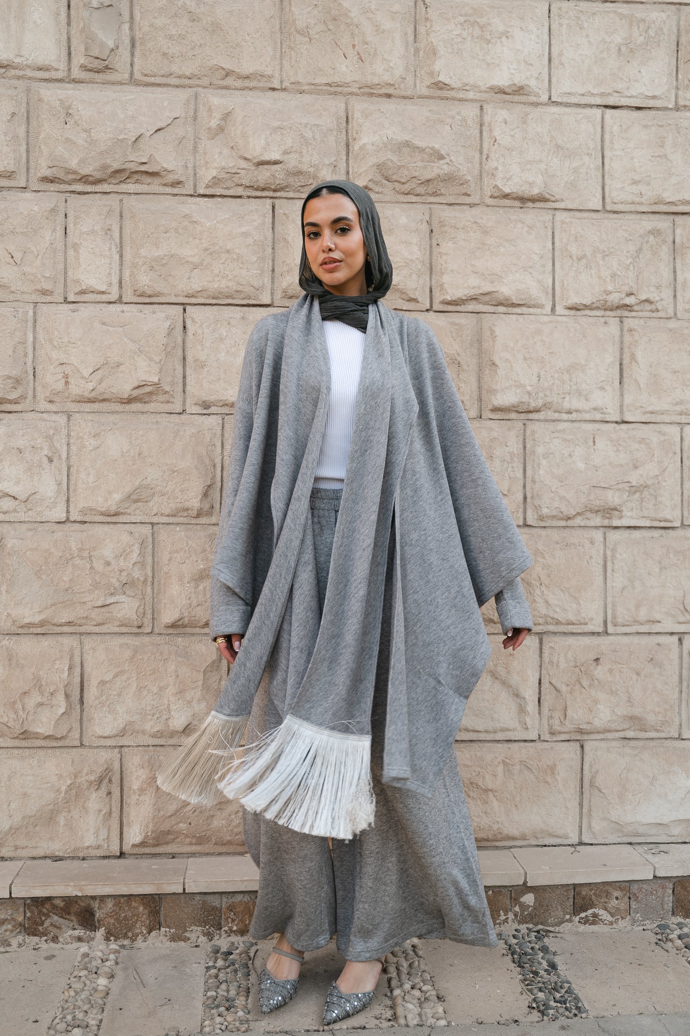Draped Fringe Set-Grey