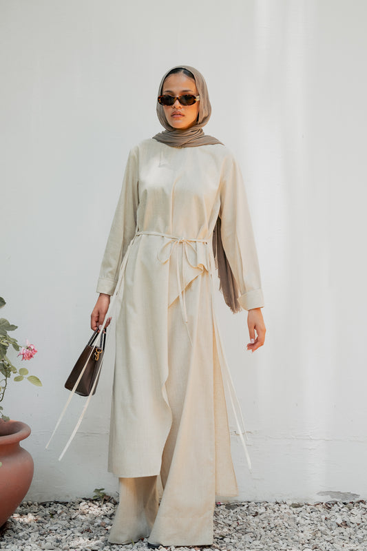 Ribbon linen set (beige)