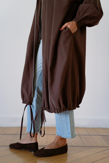 Drawstring Balloon Jacket-Brown