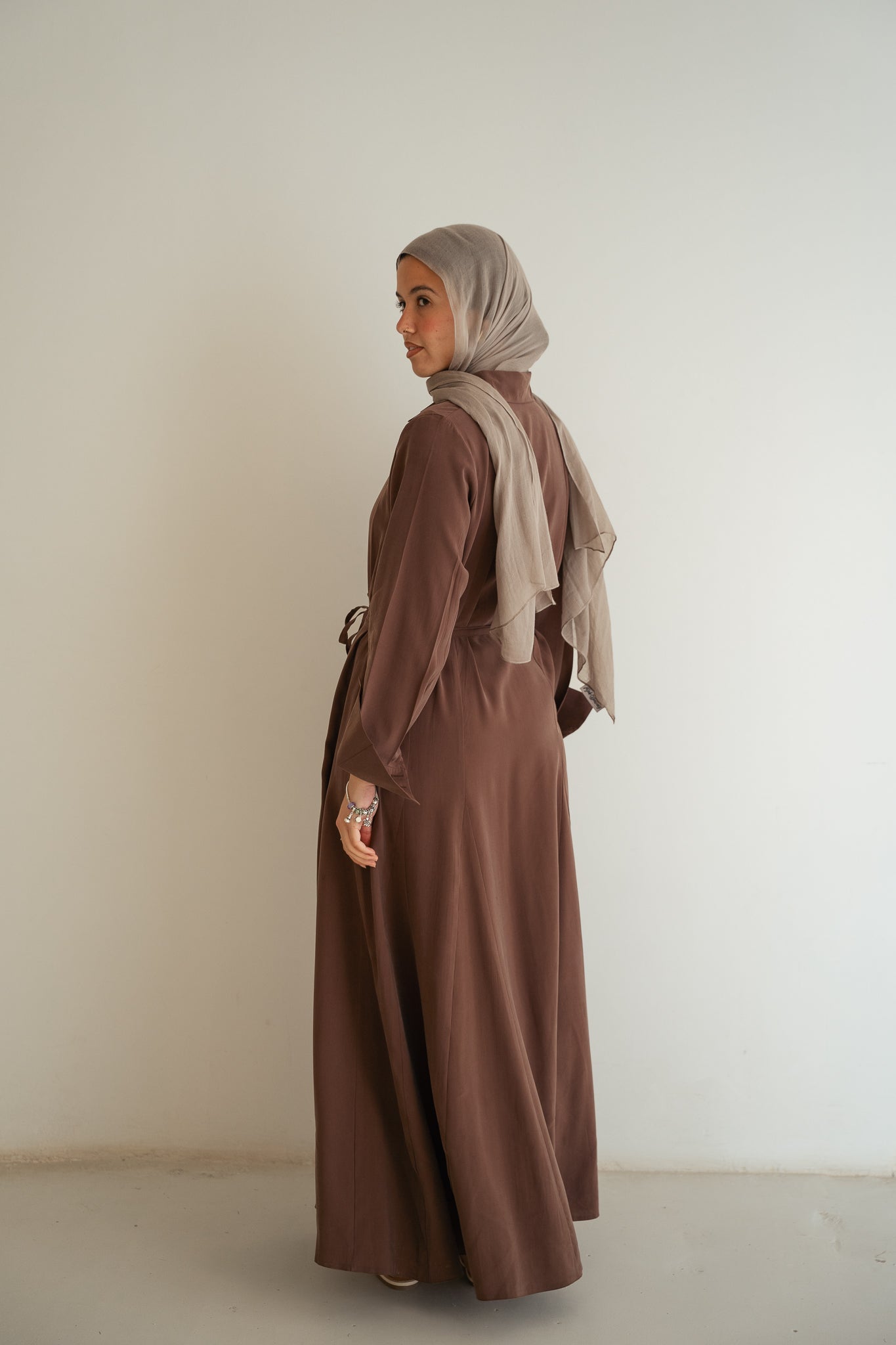 Minimal Button Dress-Brown