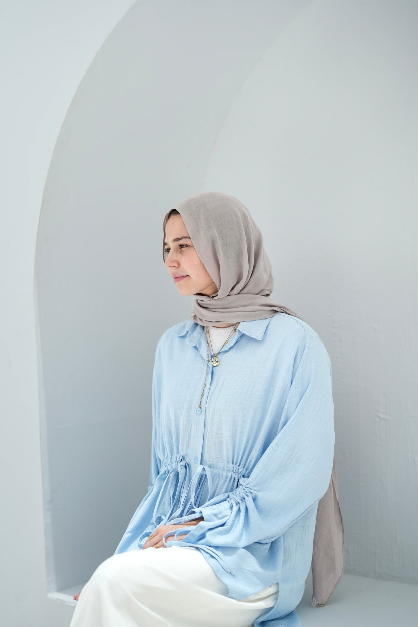 Gather shirt- Sky blue