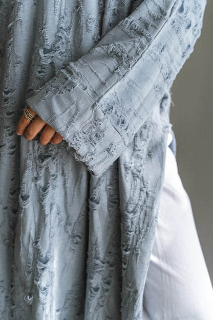 Textured Flow Top-Dusty Blue