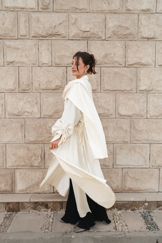 Draped Tie Cardigan-Off white