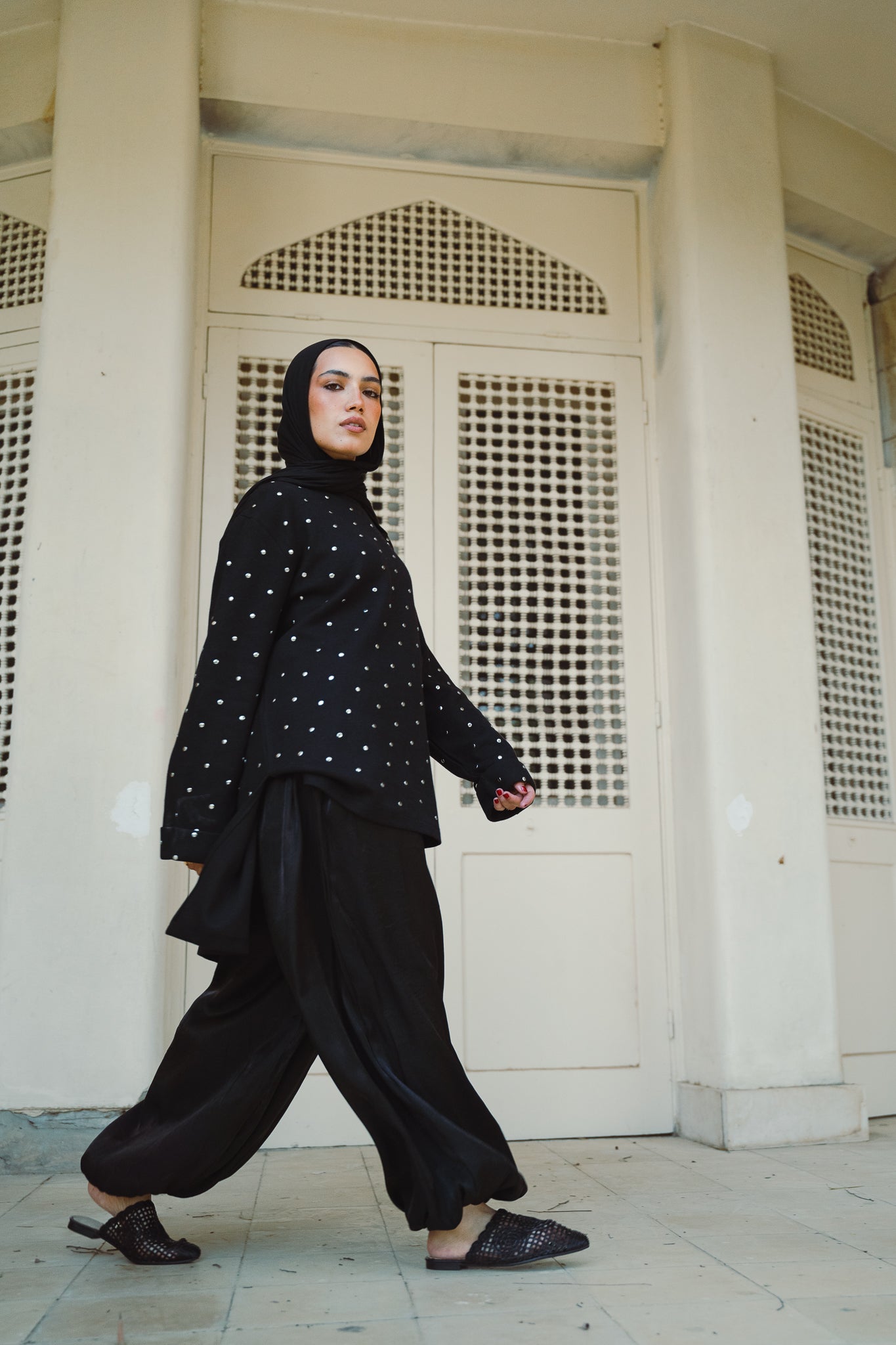 Dotted Wool Top-Black