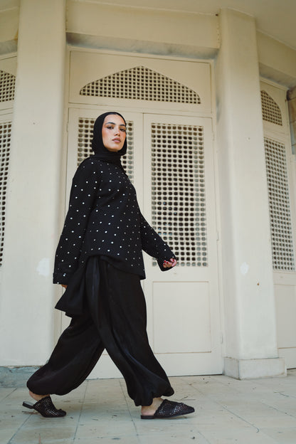 Dotted Wool Top-Black