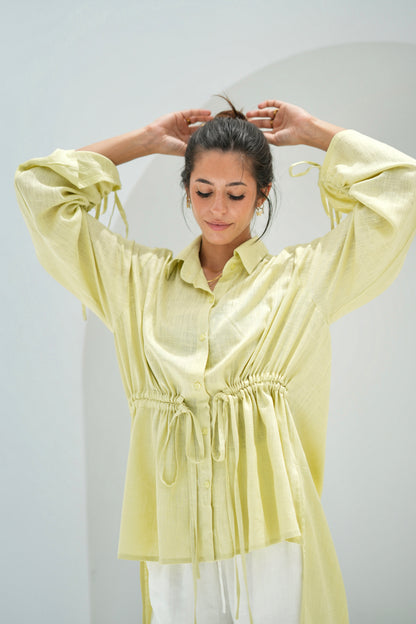 Gather Shirt-Pale lime