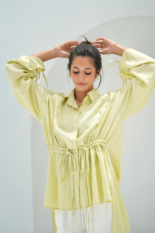 Gather Shirt-Pale lime