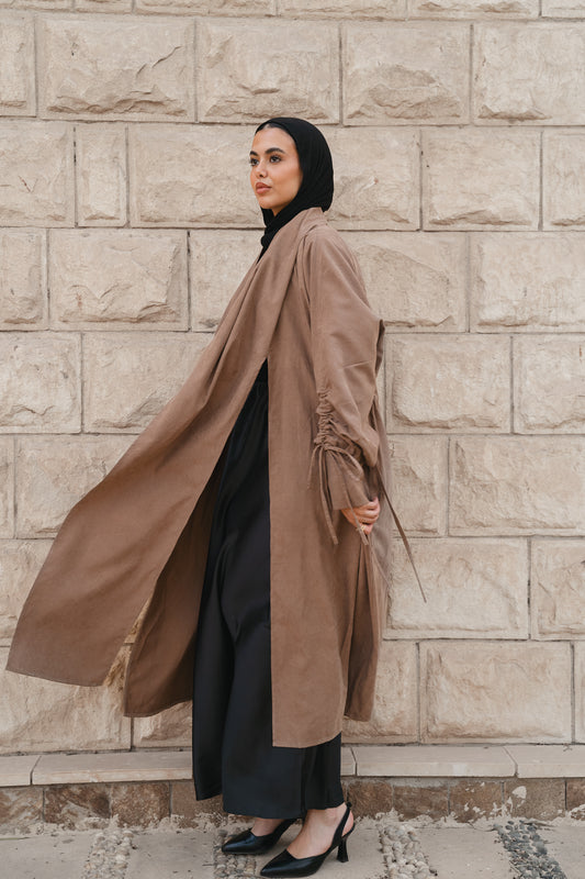 Draped Tie cardigan-Coffe