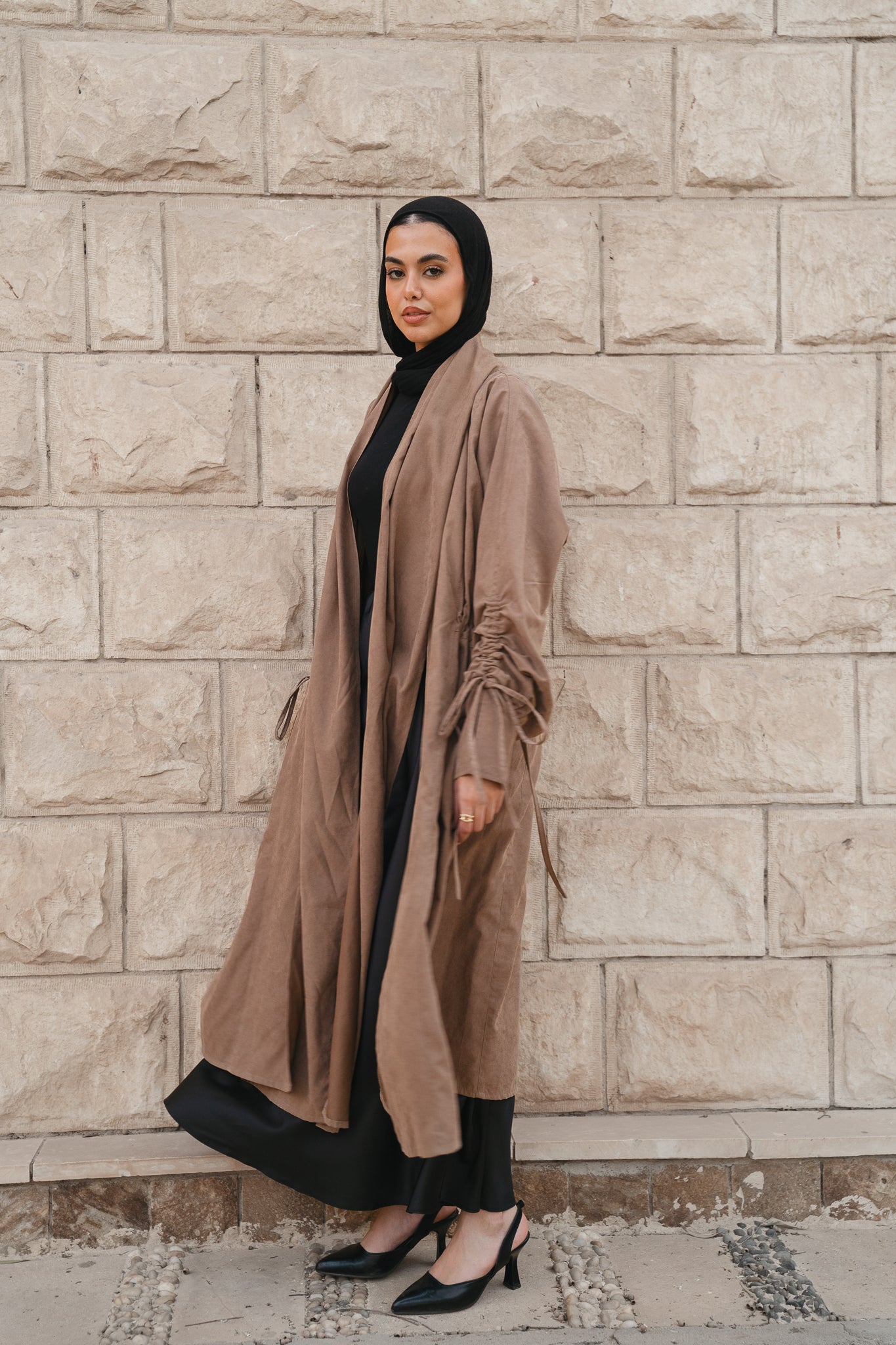 Draped Tie cardigan-Coffe