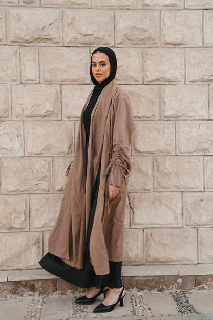 Draped Tie cardigan-Coffe