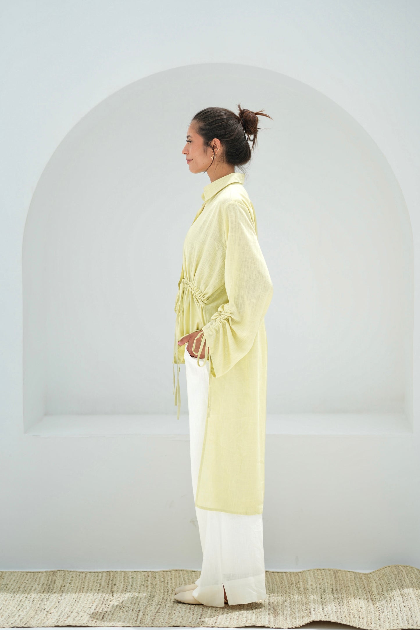Gather Shirt-Pale lime