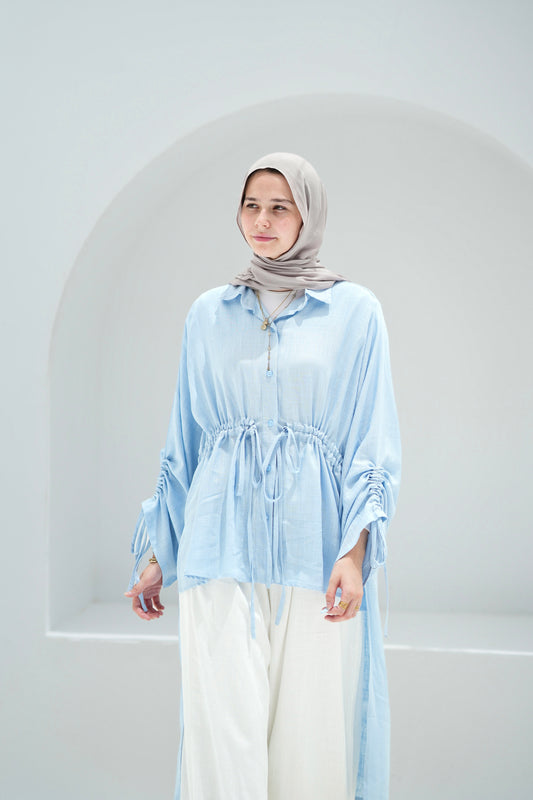 Gather shirt- Sky blue