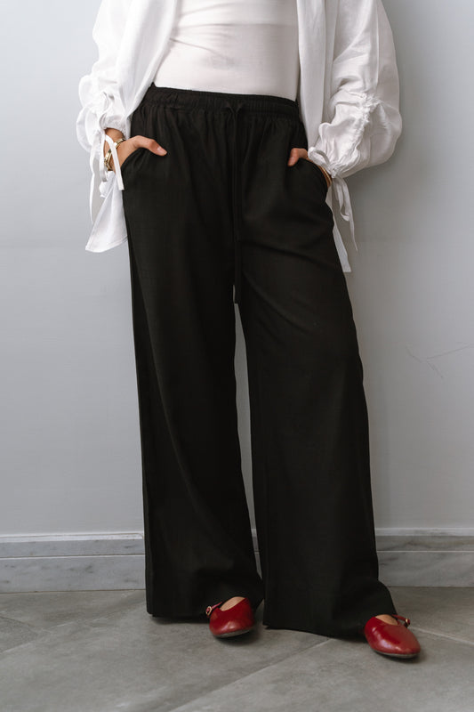 Flow Linen wide-leg pants-Black