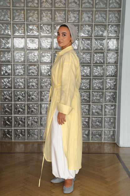 Pure linen ribbon shirt ( yellow)