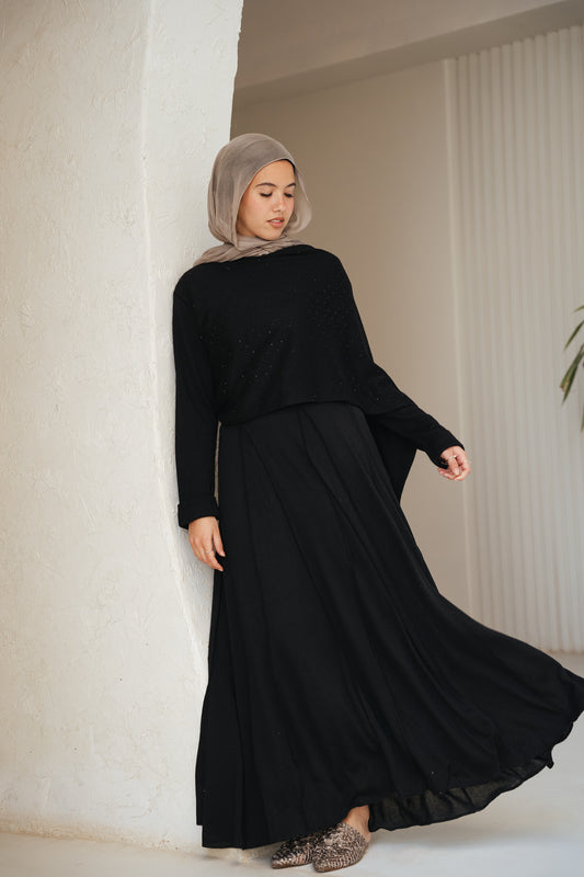 Stitched Knit Skirt-Black